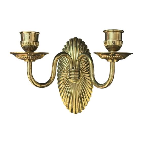 Vintage Mid Century Modern Brass Two Arm Candle Sconces Set of Two - Picture 6 of 6